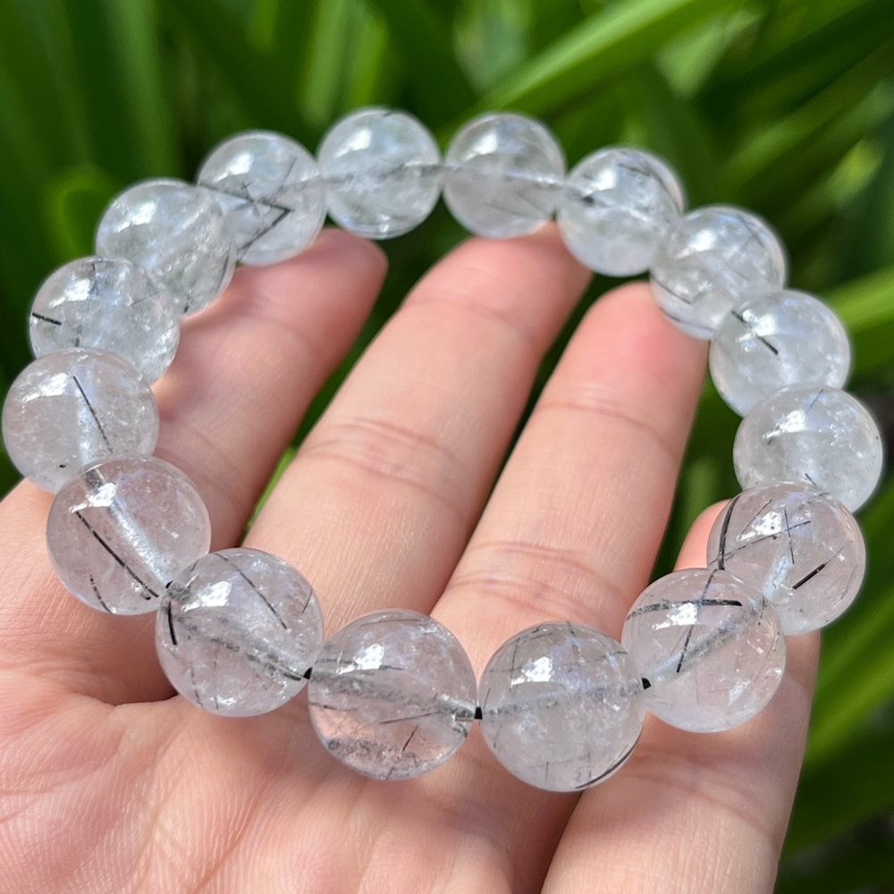 13mm stretchable black rutilated‎ quartz bracelet 0056